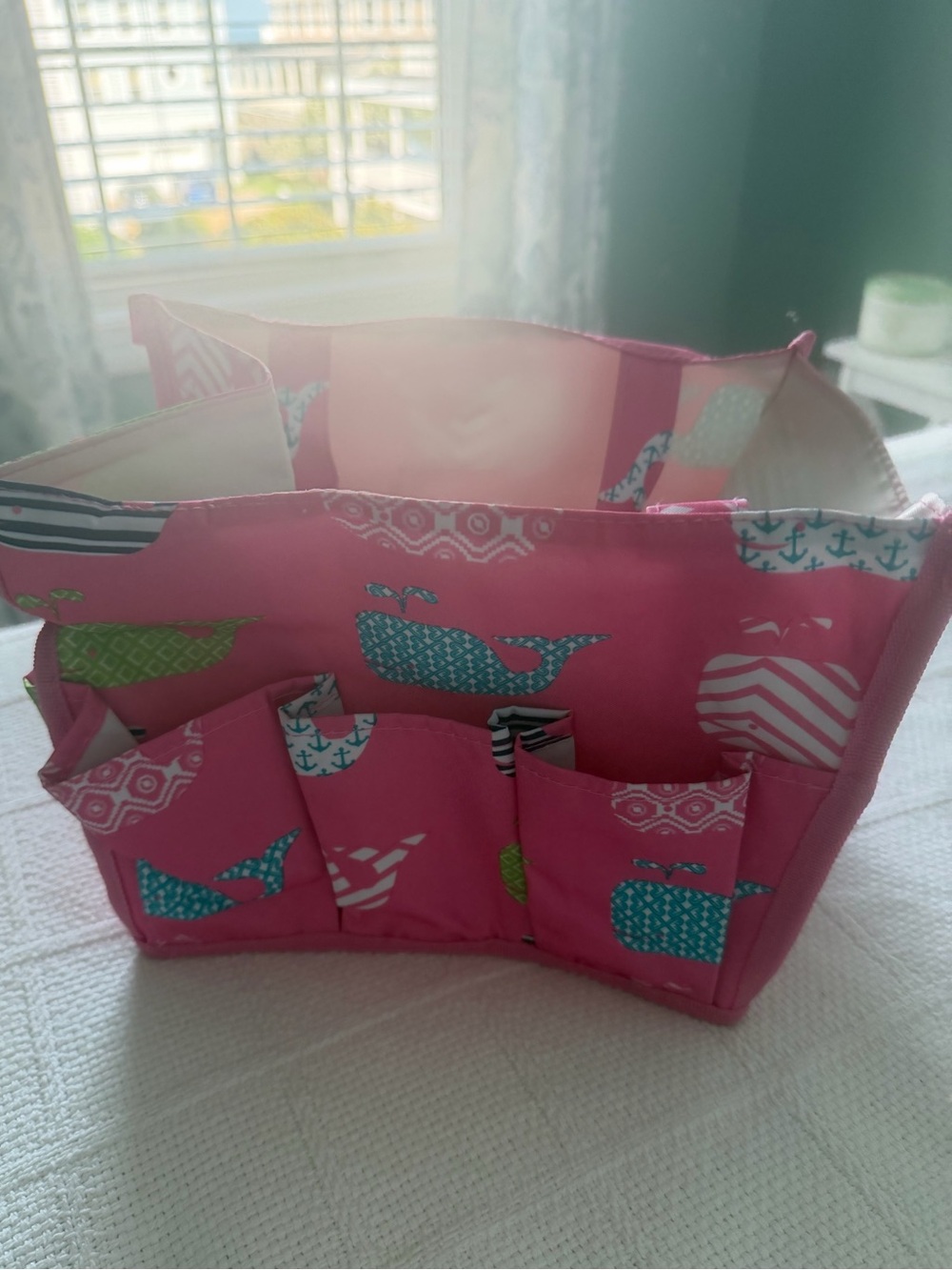 Pink Whale Print Tote Organizer